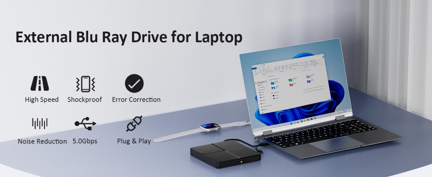 External Blu ray Drive for Laptops, External Bluray CD DVD Burner, External Blueray/DVD Drive for PC