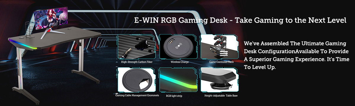 E-WIN Nexus Lucis RGB Gaming Desk with Wireless Charging