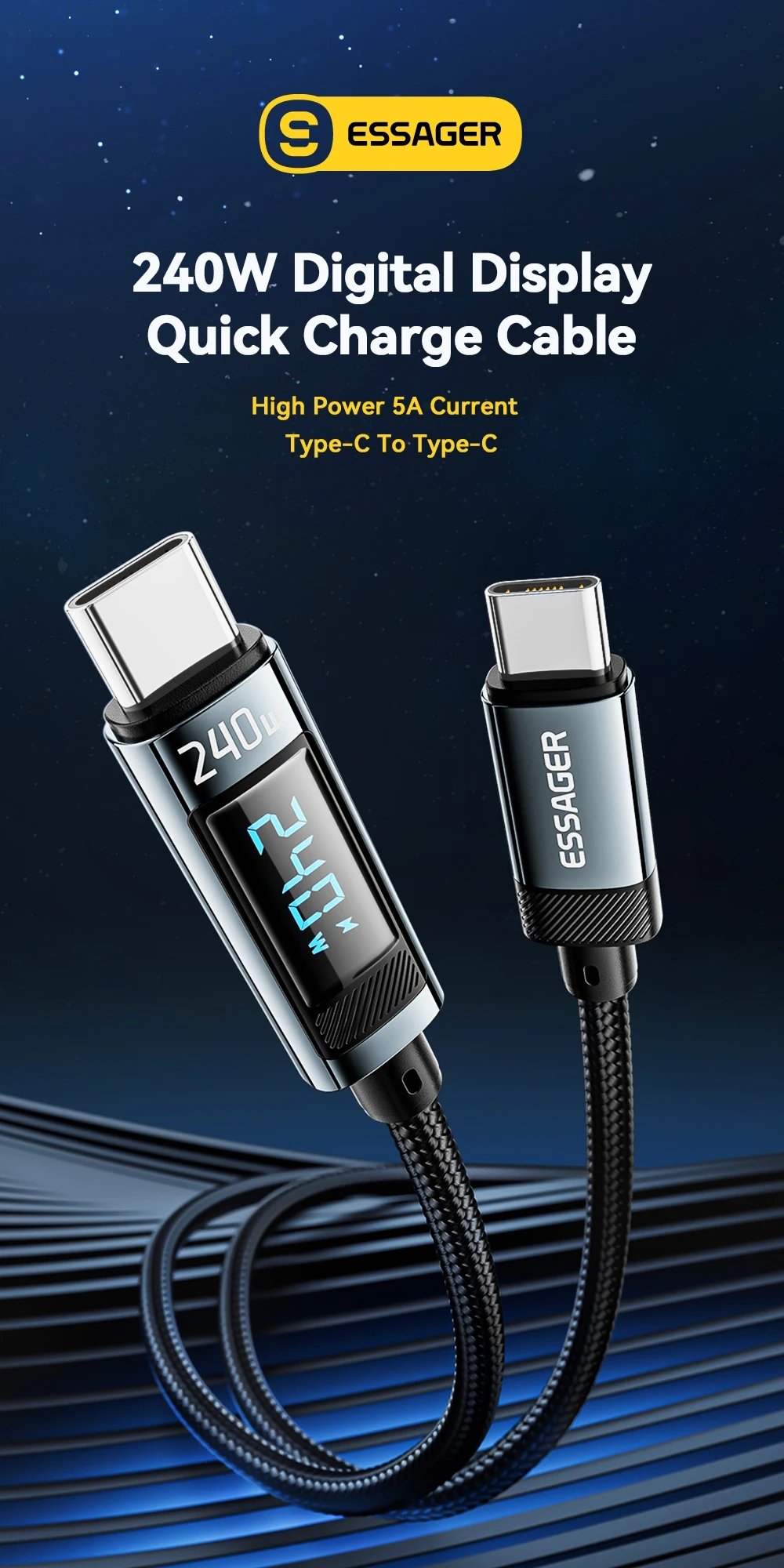 USB C Cable with LED Display