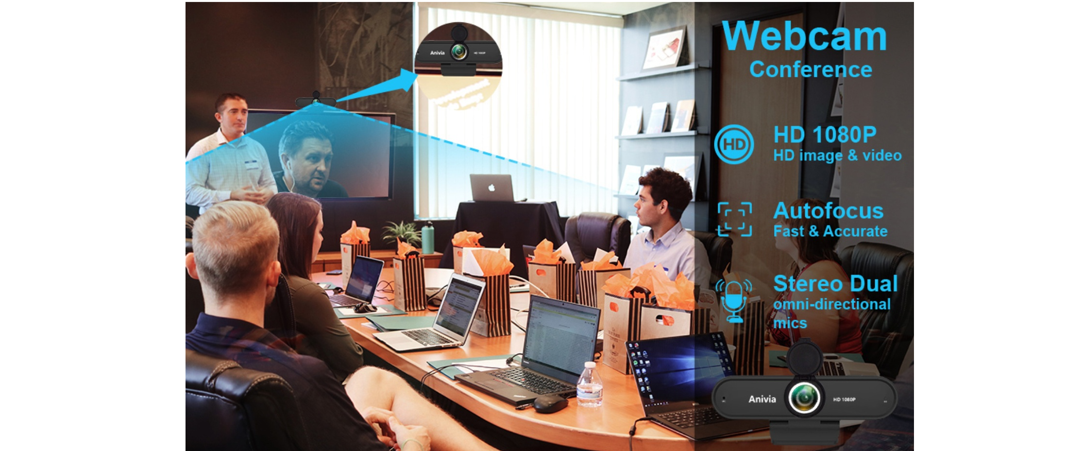 Anivia webcam,1080P video conference,dual stereo mic,office meeting live stream