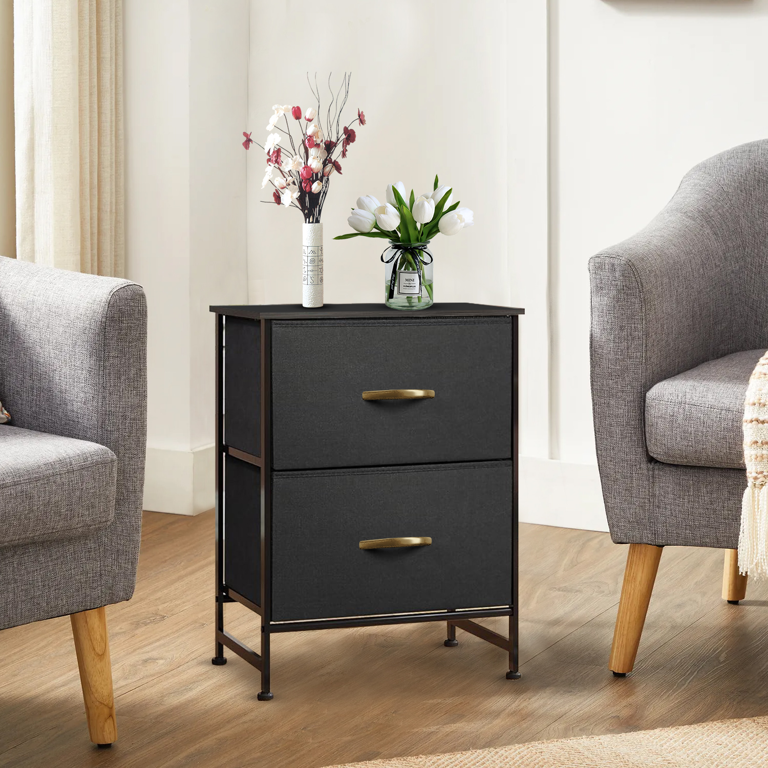 GTRACING 2-Drawer Dressers for Bedroom, Chest of Drawers with Fabric Bins, Modern Storage Organizer,