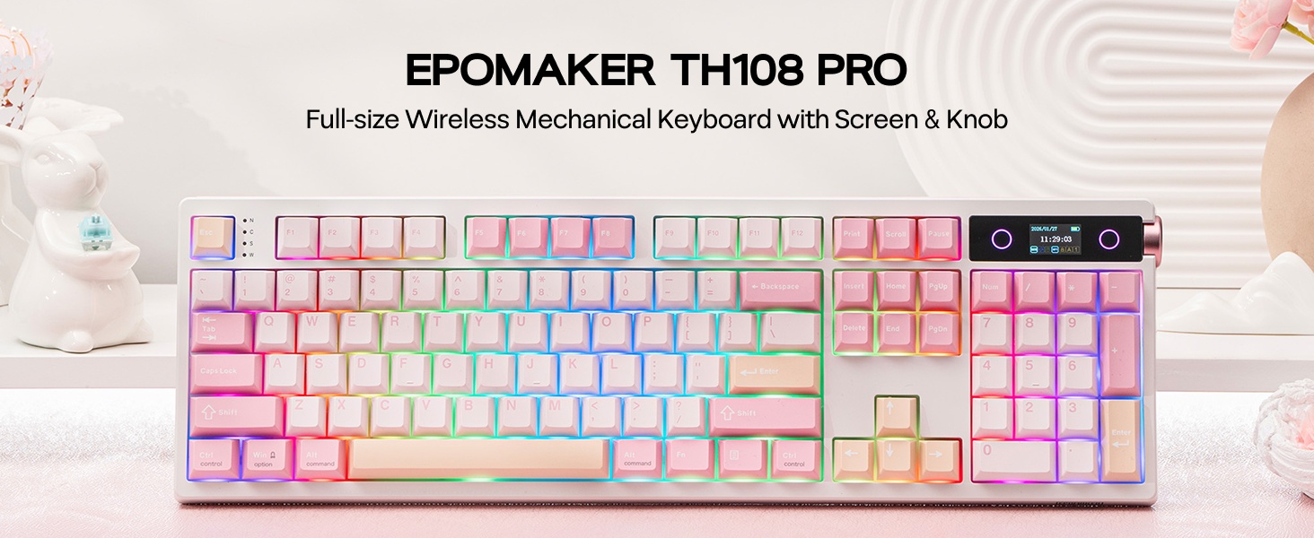 EPOMAKER TH108 PRO Full Size Mechanical Keyboard with Screen & Knob