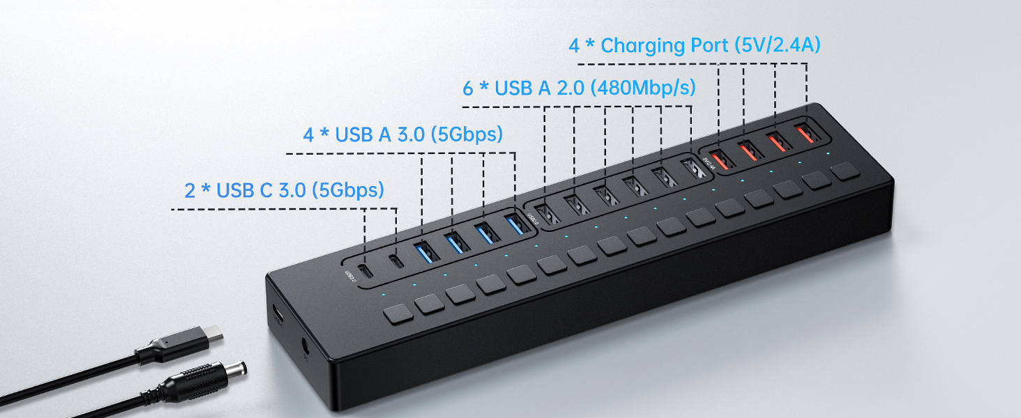 16 in 1 HIGH SPEED DATA TRANSFER & SMART CHARGING HUB with (20V/3A) 60W POWER ADAPTER