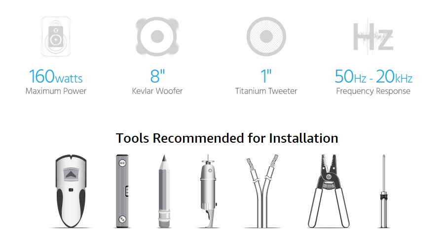 In-Wall Speakers, 8in Fiber 2-Way (pair)