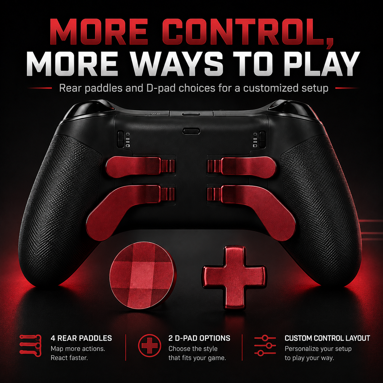 red rear paddles, elite controller accessory kit, controller customization parts