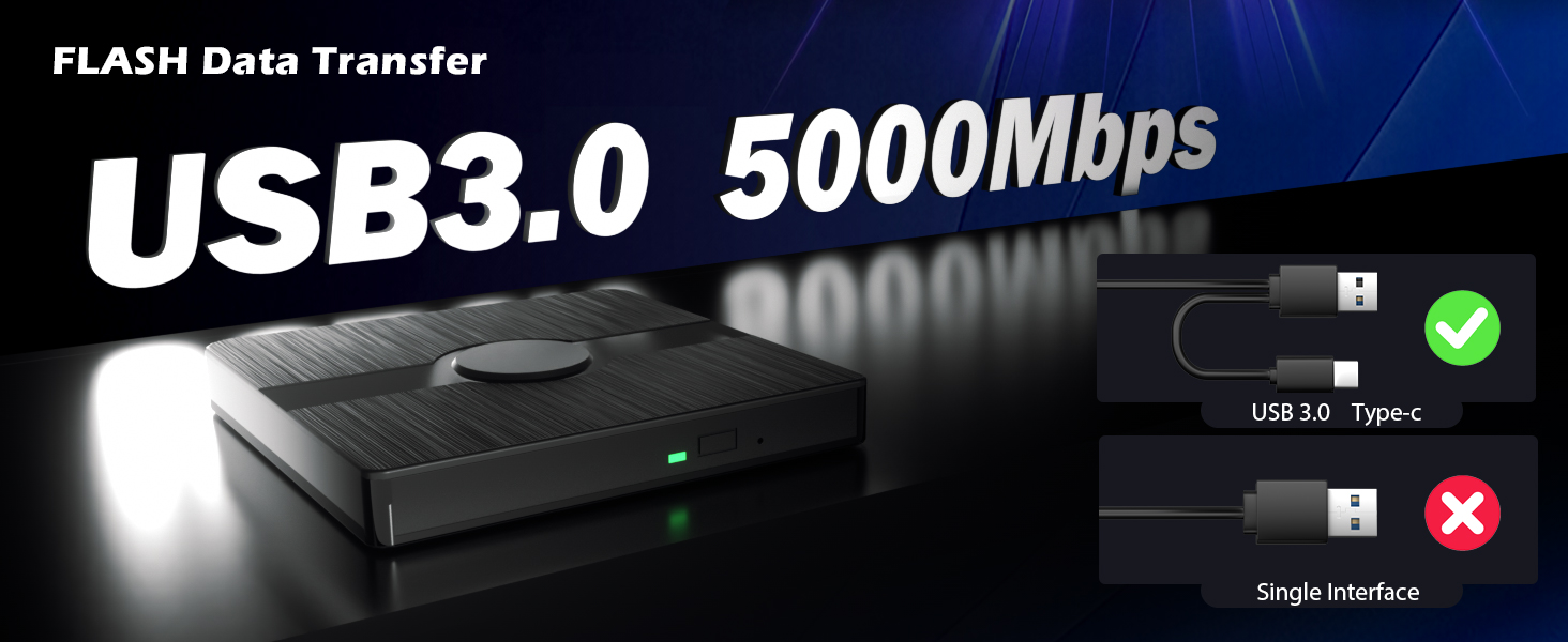 External Blu Ray Drive, BD Player with Read/Write Capability Portable Blu-ray Player