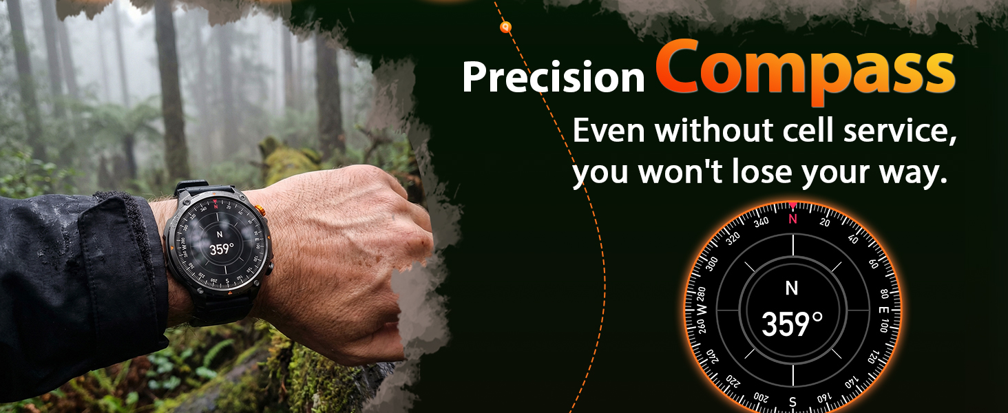 MIlitary Smart Watch for men with Compass, Flashlight, 100 Days Battery, IP68 Waterproof