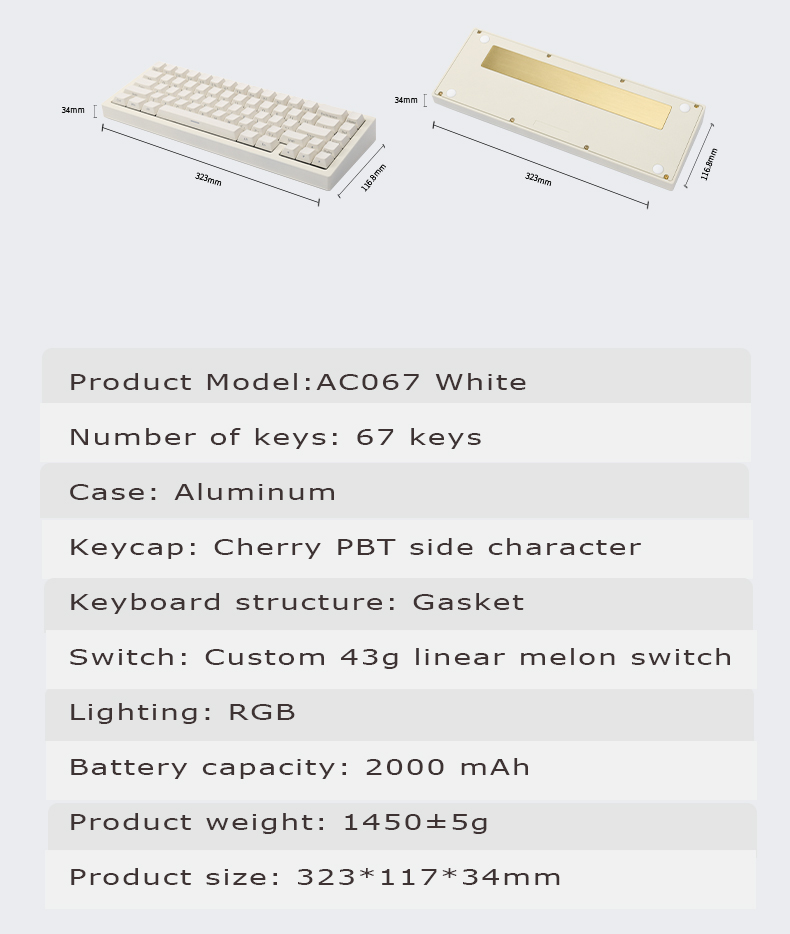 AJAZZ AC067 Mini Gaming Mechanical Keyboard 67 Keys RGB Hot swap