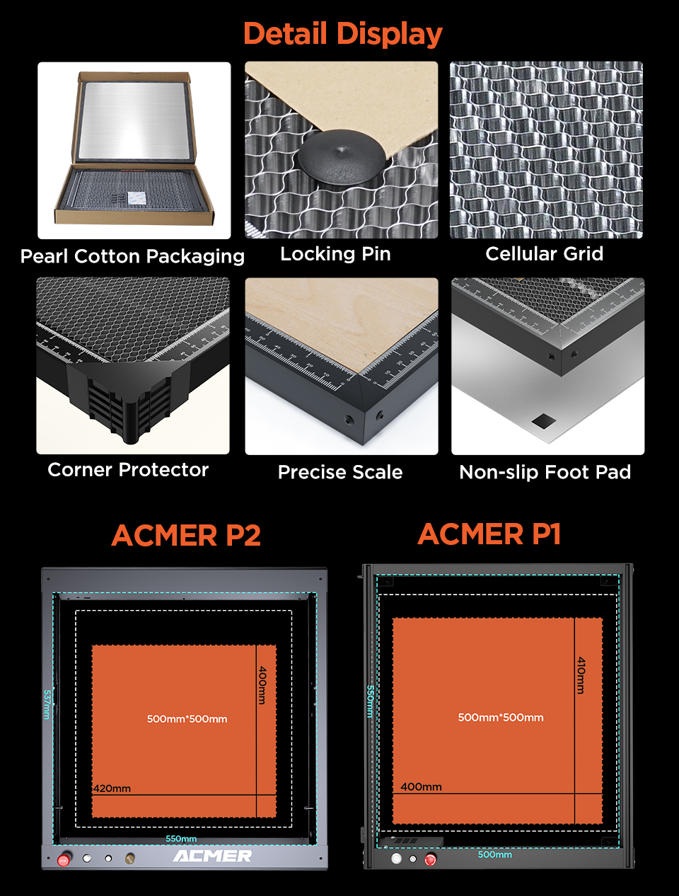 ACMER E10 Honeycomb Laser Bed with Pins