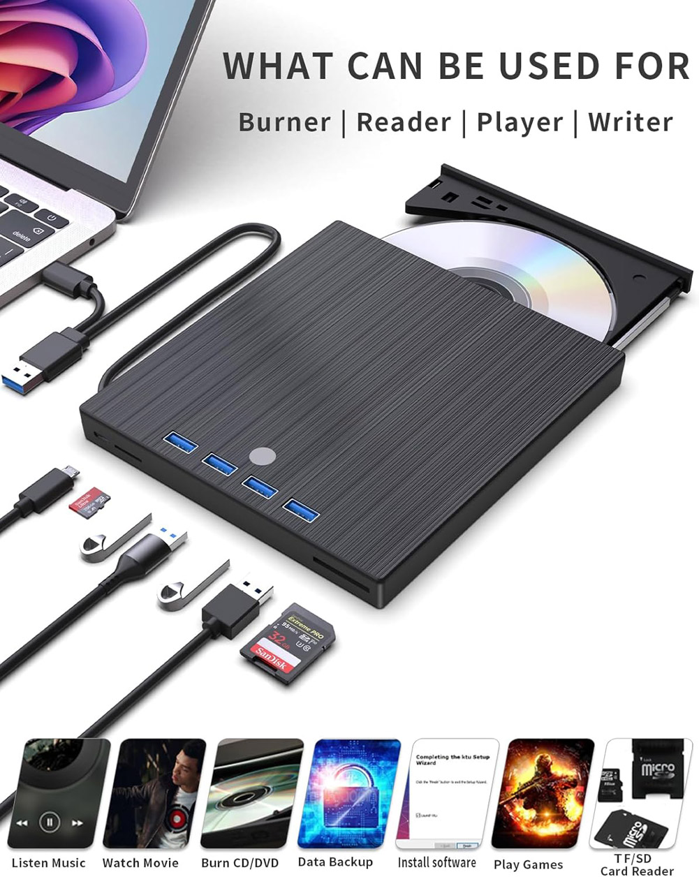 LUOM 9 in 1 External CD/DVD Drive