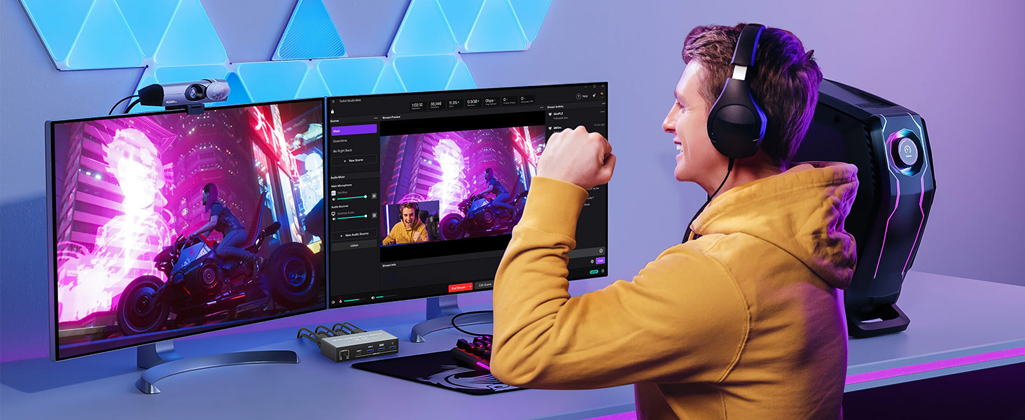 8K Dual Monitor KVM Switch, DisplayPort HDMI KVM Switch 2 Monitors 2 Computers, 4 USB 3.0 Ports