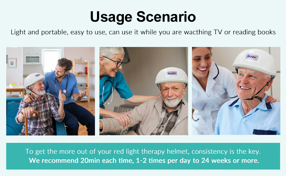 We recommend 20min each time, 1-2 times per day to 24 weeks or more.