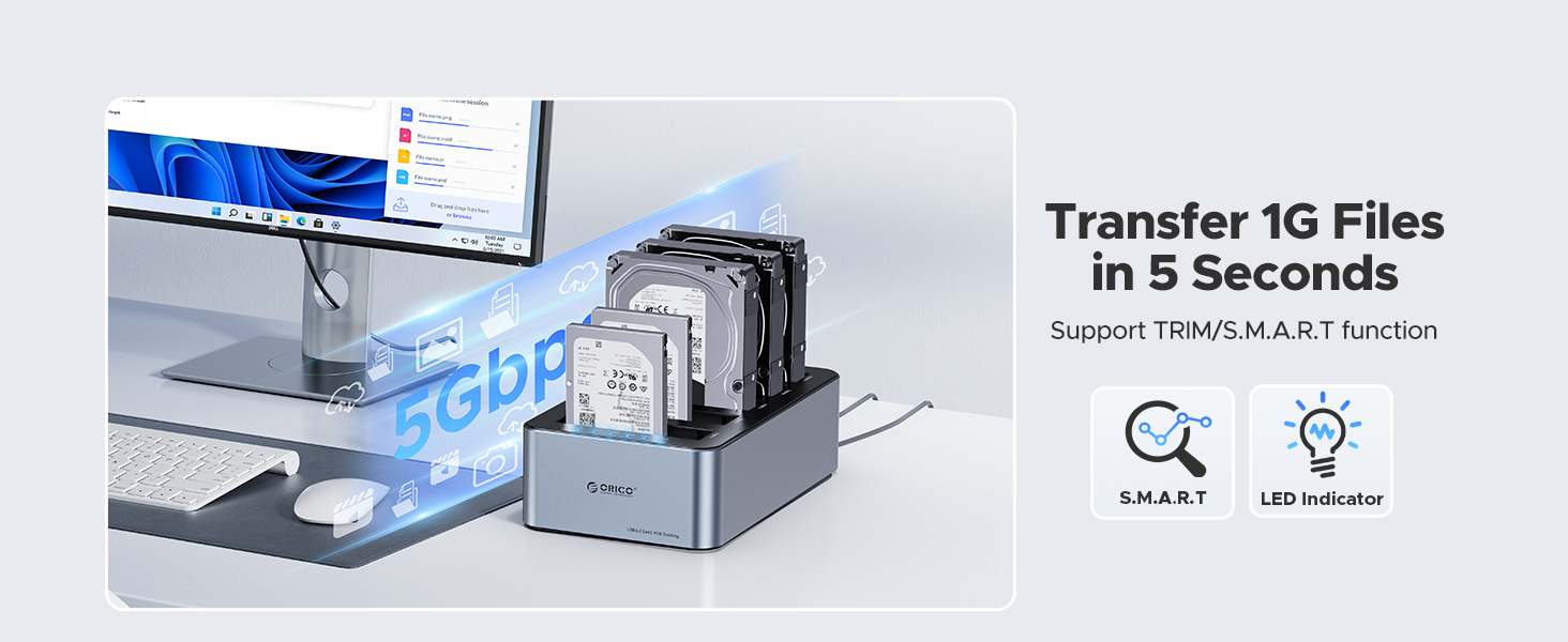 ORICO 100TB USB C to SATA I/II/III 5 Bay External Hard Drive Enclosure Docking Station for 2.5 or 3.
