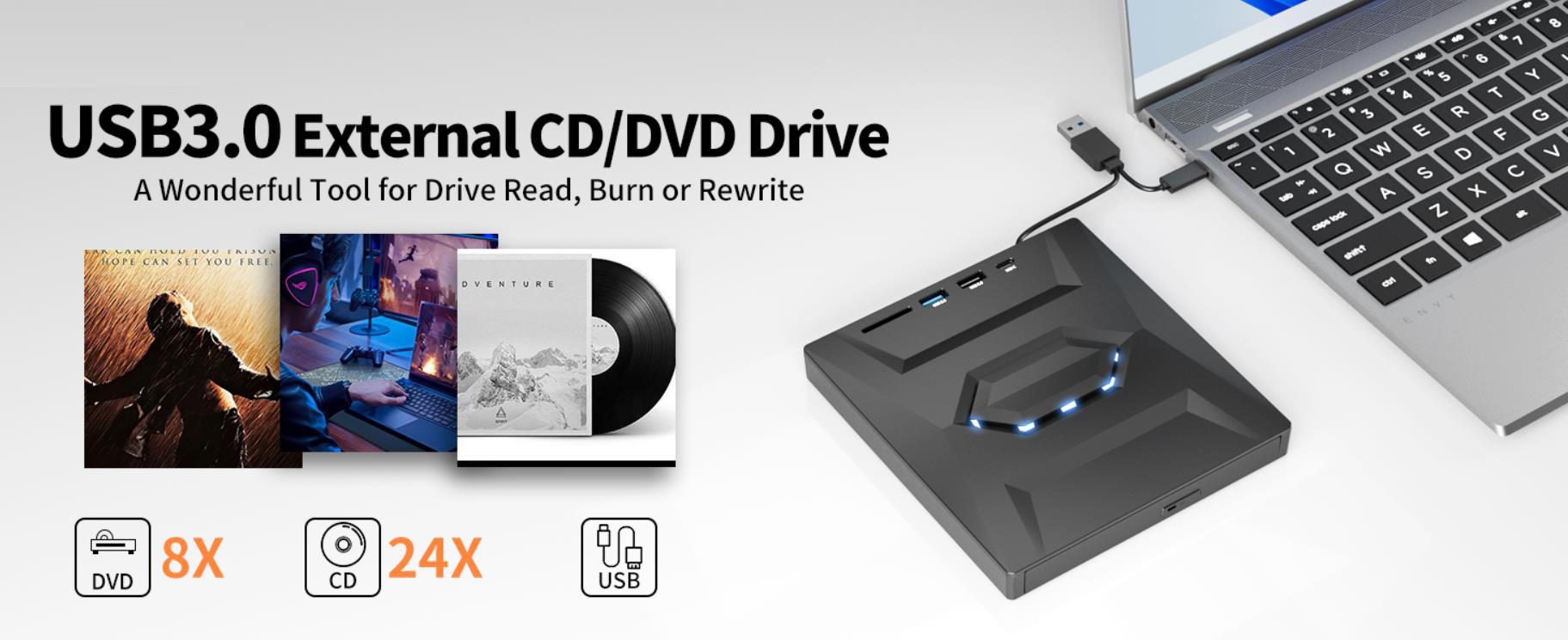 External CD/DVD Drive for Laptop - [5 in 1] External CD DVD Drive 