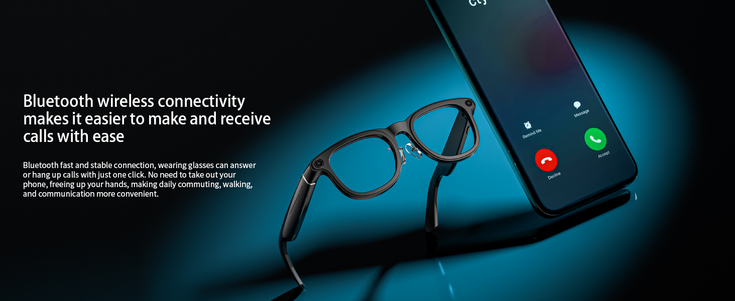 Bluetooth Headset Glasses Built-in Speaker & Mic Voice Assistant Compatible