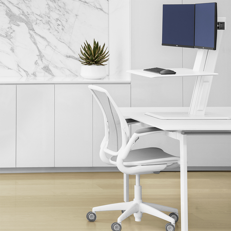 Humanscale QuickStand Eco W Manual Rectangular Adjustable Standing Portable Desk for Dual Monitors