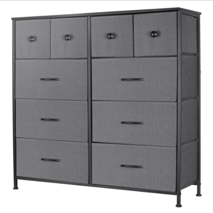 9 Drawer Dresser, Fabric Storage Chest of Drawers, Tall Dresser with Metal Frame for Bedroom