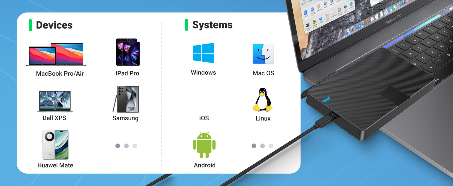 USB-C External Hard Drive Enclosure 2.5'' HDD SSD for sata - 6Gbps Tool-Free Case