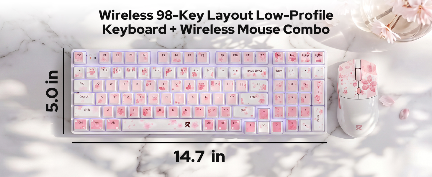 Redragon BS7552 Wireless 98-Key Low-Profile Keyboard & 4000 DPI Mouse Combo