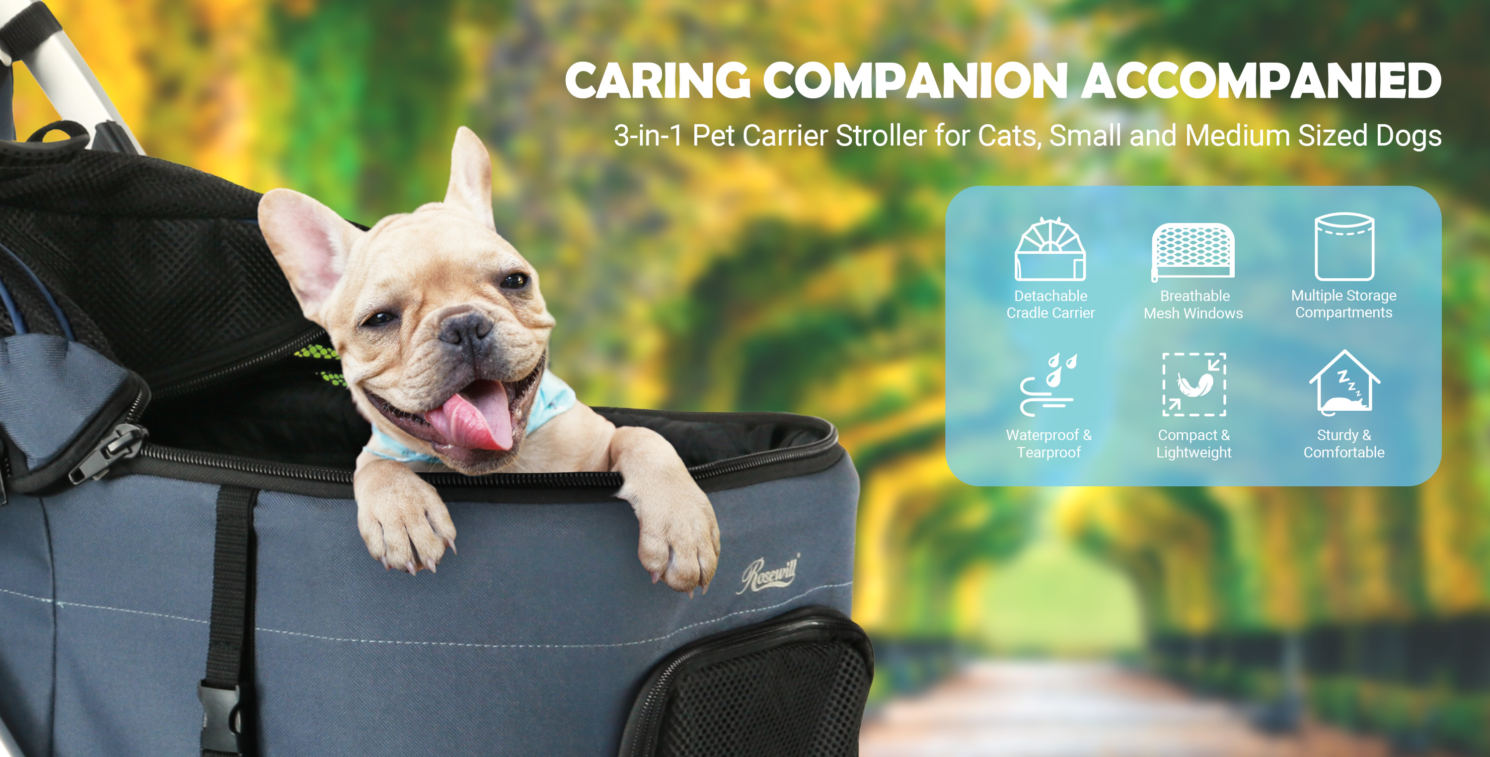 pet stroller, carrier, dog, cat, pets, storage, mesh, breathable, ventilation, fold, brake, travel