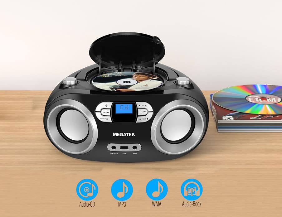 MEGATEK CB-M25BT Portable CD Player Boombox with FM Radio