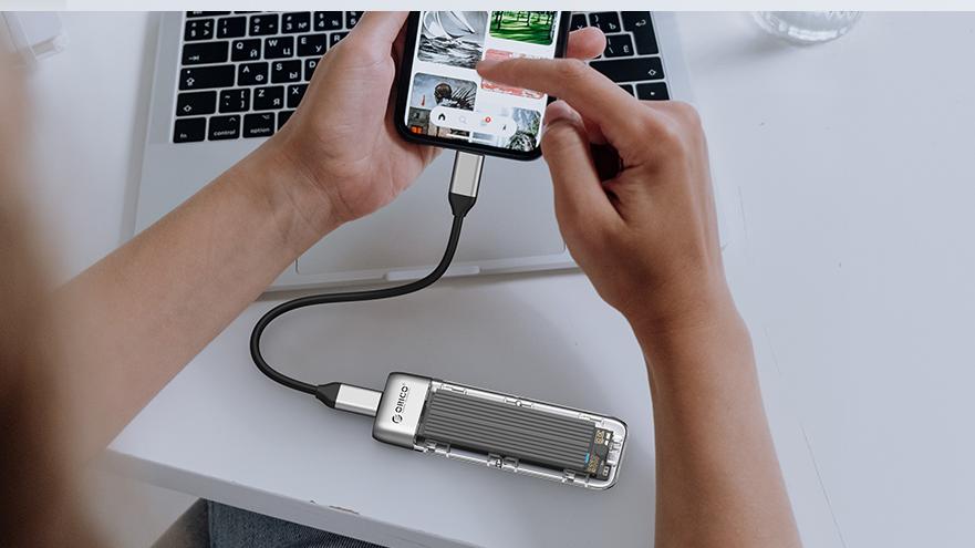 ORICO M.2 NVMe SATA SSD Enclosure, Tool-Free USB 3.2 Type-C 10Gbps to M.2 SSD Enclosure for SATA/NVM
