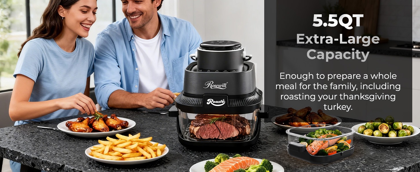 Rosewill 8-in-1 Portable Glass Air Fryer - Black