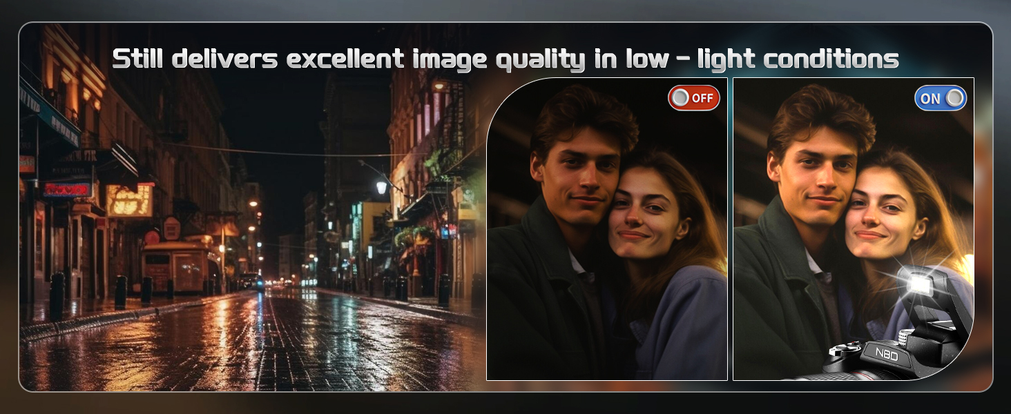 Built-in flash digital camera for clear low light night portrait shooting