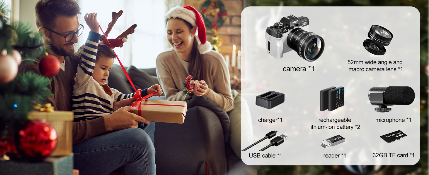 Complete digital camera bundle with wide macro lens mic batteries 32GB TF card for  family gift