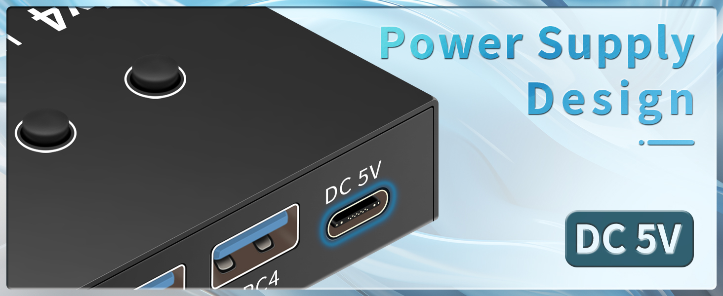 Power supply design  The 4 port switch is equipped with a power supply interface, please connect th
