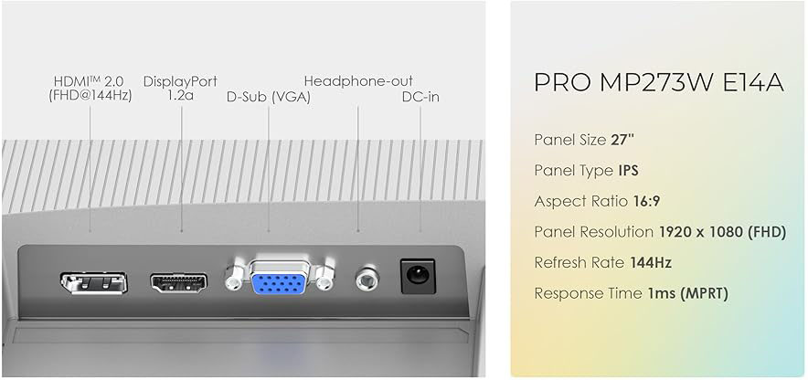 MSI PRO MP273W E14A Full HD monitor for both work and gaming 