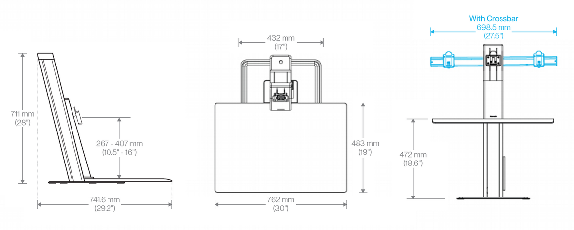 Humanscale QuickStand Eco W Manual Rectangular Adjustable Standing Portable Desk for Dual Monitors