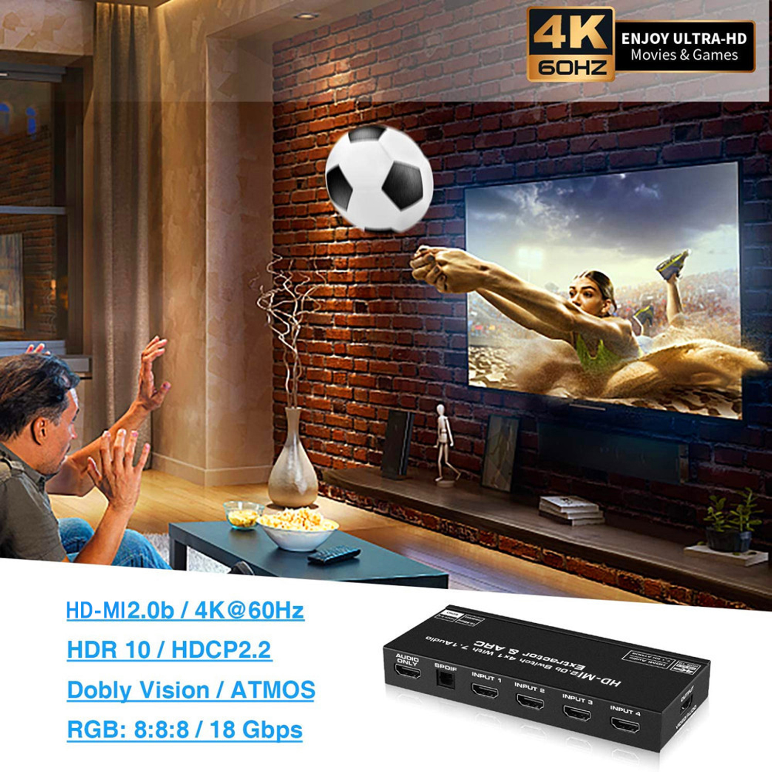 NÖRDIC HDMI splitter 1 till 2 med Audio Extractor 4K60Hz HDCP2.3