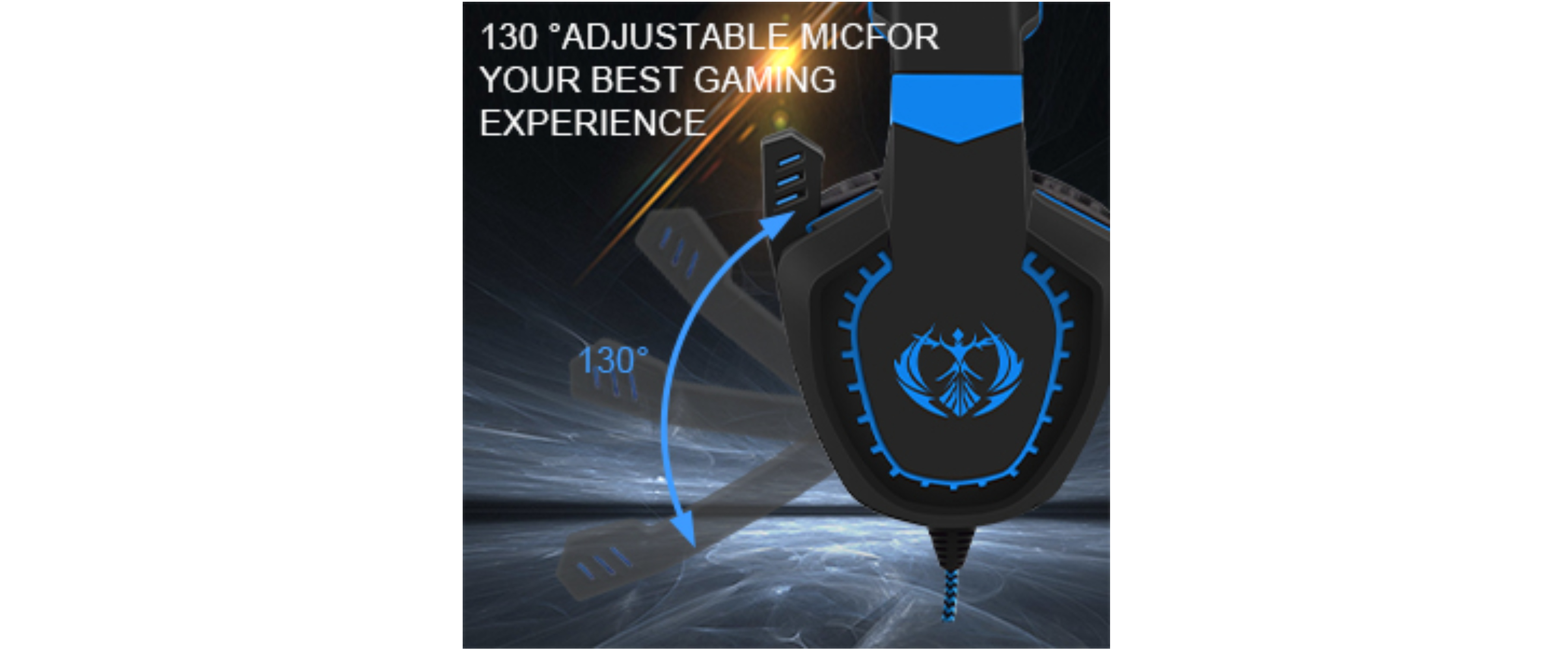 Gaming headset adjustable microphone, 130 degree rotatable mic