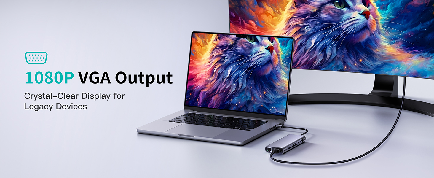 11-in-1 USB C Hub Multi-port Type C Adapter, USB C Docking Station with 4K HDMI, VGA 1080P,100W PD,