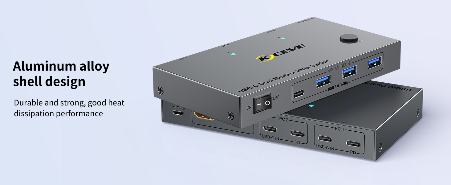 USB C KVM Switch for 2 Monitors 2 Laptops with PD Charging Function