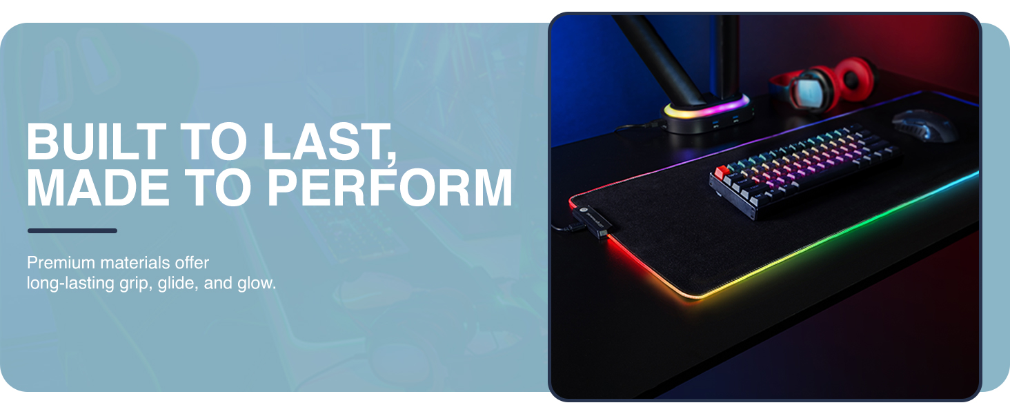 LED gaming mouse pad, RGB light-up desk mat, extended gaming mousepad, touch control RGB mat