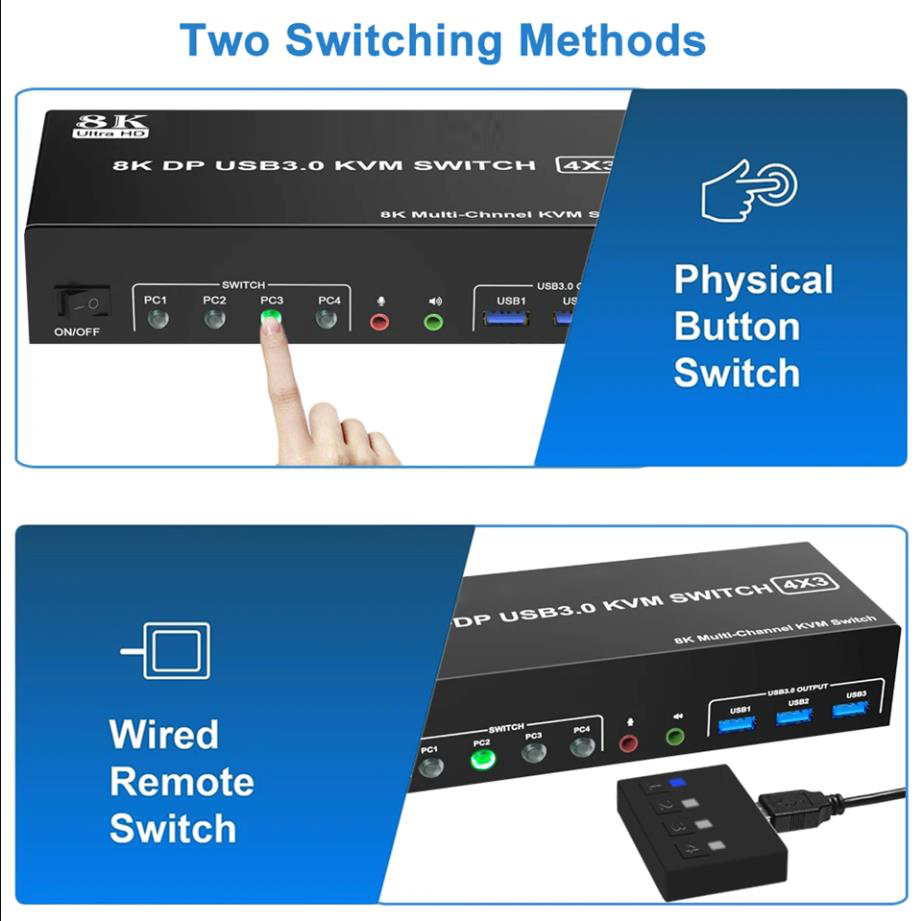 Support 2 Switching Modes    Quickly switch between the 4 computers with just one click of the switc