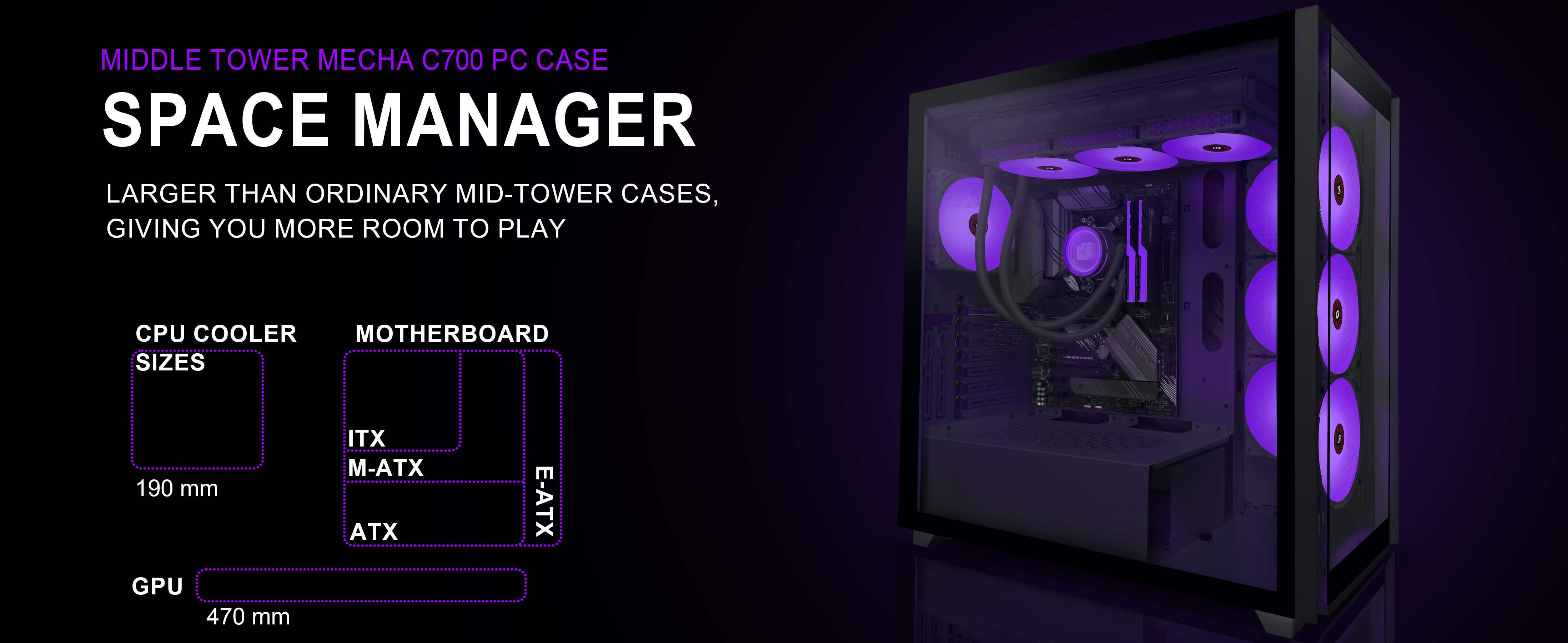 KEDIERS PC Case - C700 E-ATX Tower 3*Tempered Glass Gaming Computer Case  with 10 ARGB Fans