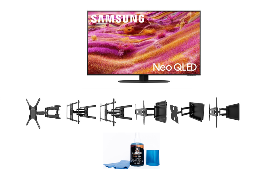 Samsung QN90FA Series TV with Kanto TV Wall Mount and Amber Screen Cleaner