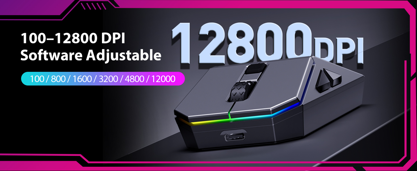 100-12800 DPI Adjustable, Precise Parameter Setting via Driver