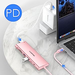 LENTION 3.3FT Long Cable USB C Hub with 4K HDMI, 2 USB 3.0, Card Reader,  Aux, Type C Data/Charging Compatible 2023-2016 MacBook Pro, Mac  Air/Surface