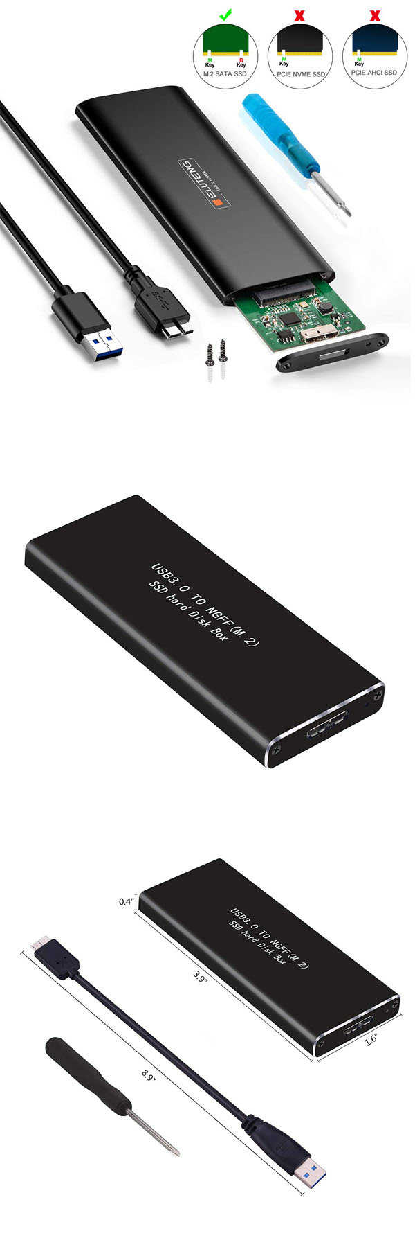 ESTONE M.2 SATA SSD to USB 3.0 External SSD Reader Converter