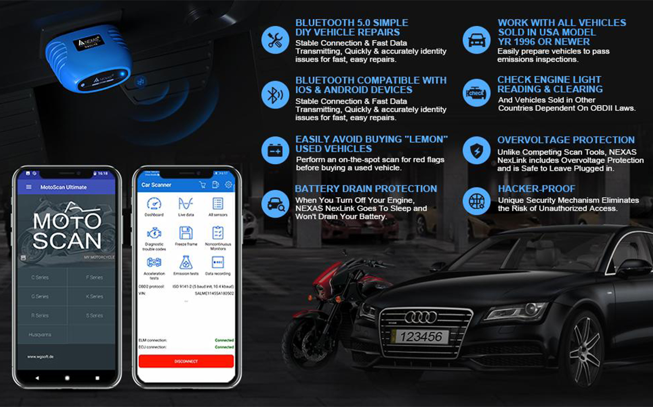 Nexas Nexlink Bluetooth 5.0 Diagnostic Scanner For Ios & Android