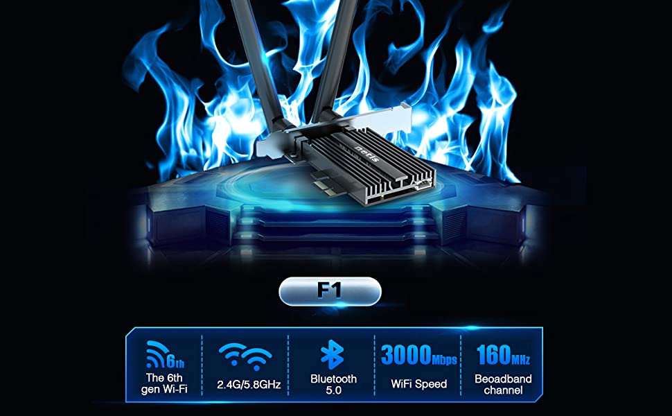 Netis WiFi 6 AX200 802.11AX Dual Band PCIe WiFi Card 3000Mbps with Bluetooth 5.0 and Heat Sink