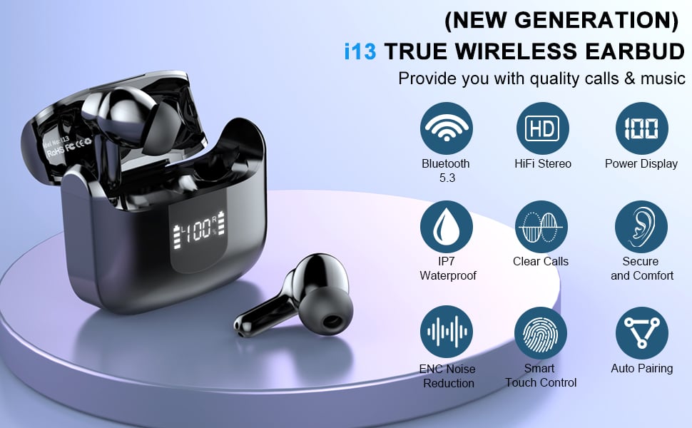 Wireless Earbuds, Bluetooth 5.3 Earphones in Ear Wireless Headphones with ENC Mic