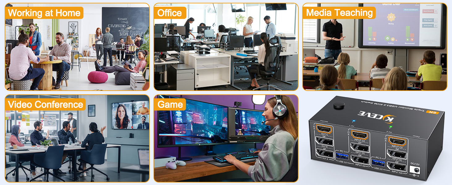 No plug-ins required, this 3 monitors KVM switch is simple plug and play for any modern operating sy