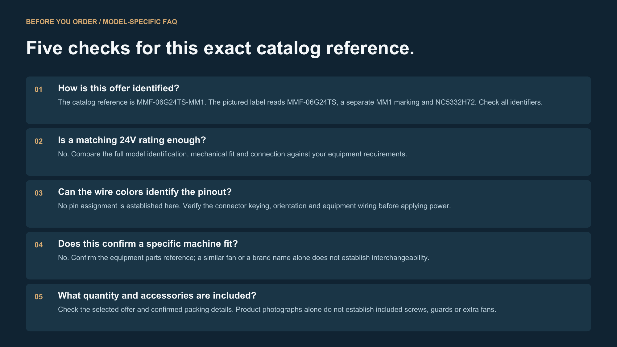 MMF-06G24TS-MM1 product specific FAQ and selection checks