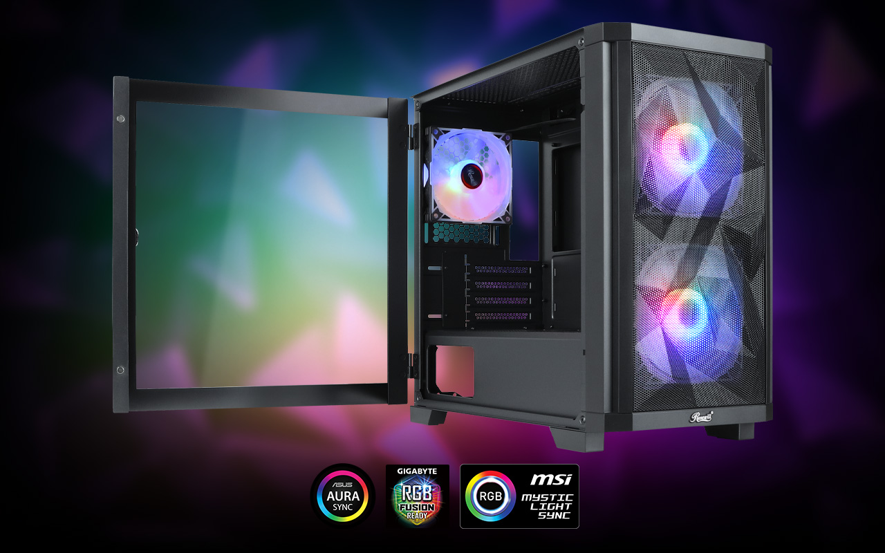 mesh, mid tower, Micro-ATX, RGB, ARGB, water cooling, hinge, tempered glass, USB, Type-C