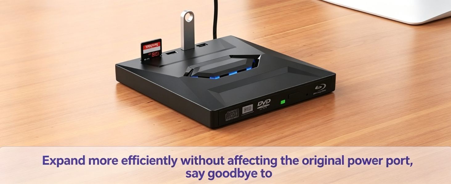 5-in-1 External CD DVD Drive for Laptop, USB 3.0 & USB C Portable DVD Burner